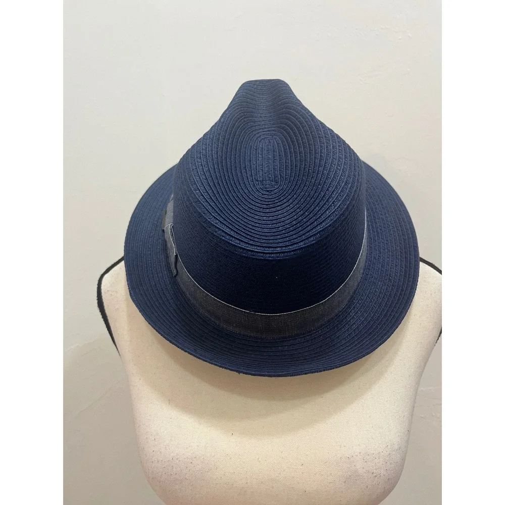 Biltmore 1917 Fedora Hat Mens XL Navy Blue Excellent‎ Toyo Straw Summer Trilby